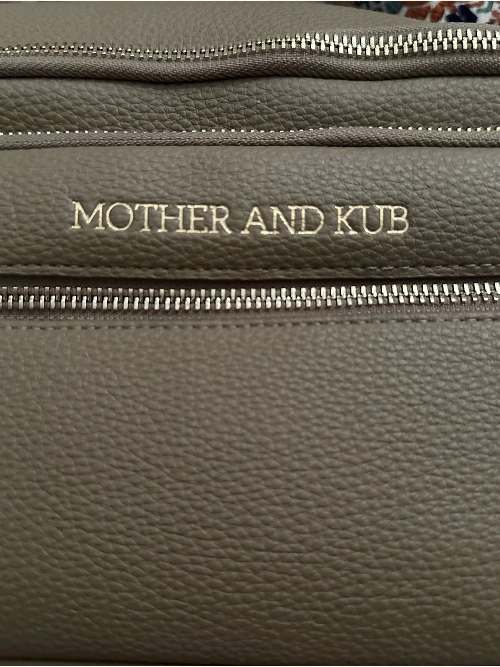 MOTHER AND KUB Taupe Crossbody Diaper Bag with Patterned Strap
